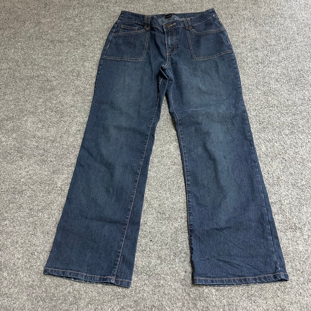 Sonoma Jeans Womens Size 10P Blue Wide Leg Embroidered Denim Petite Stretch